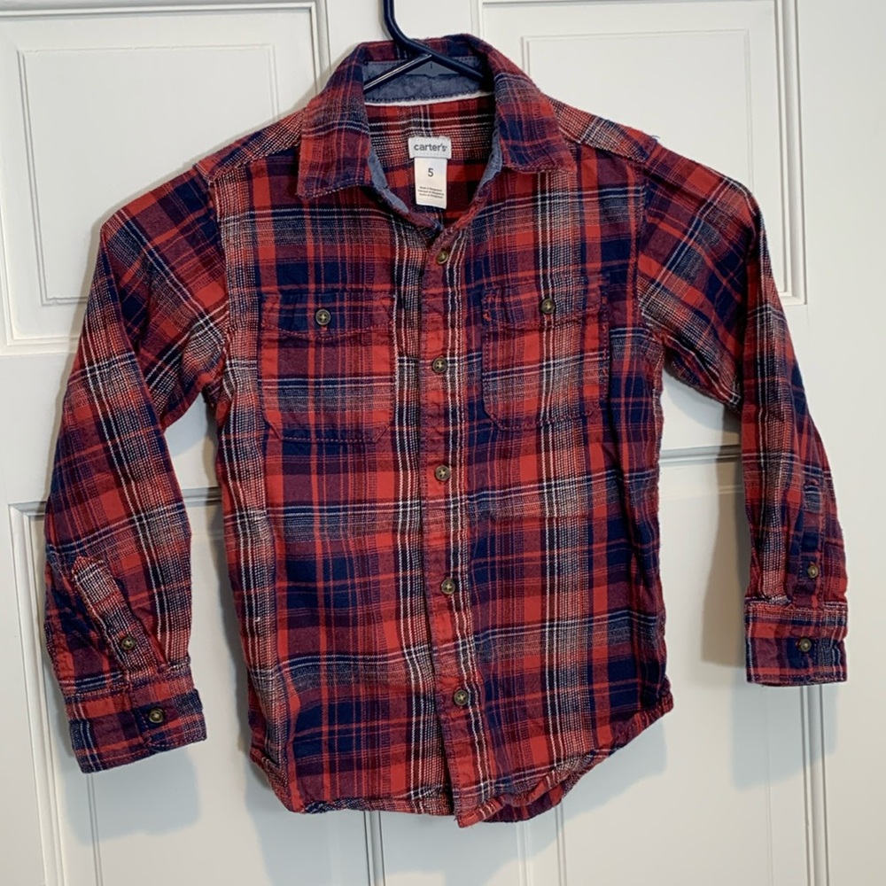 Boys small red and blue button down flannel